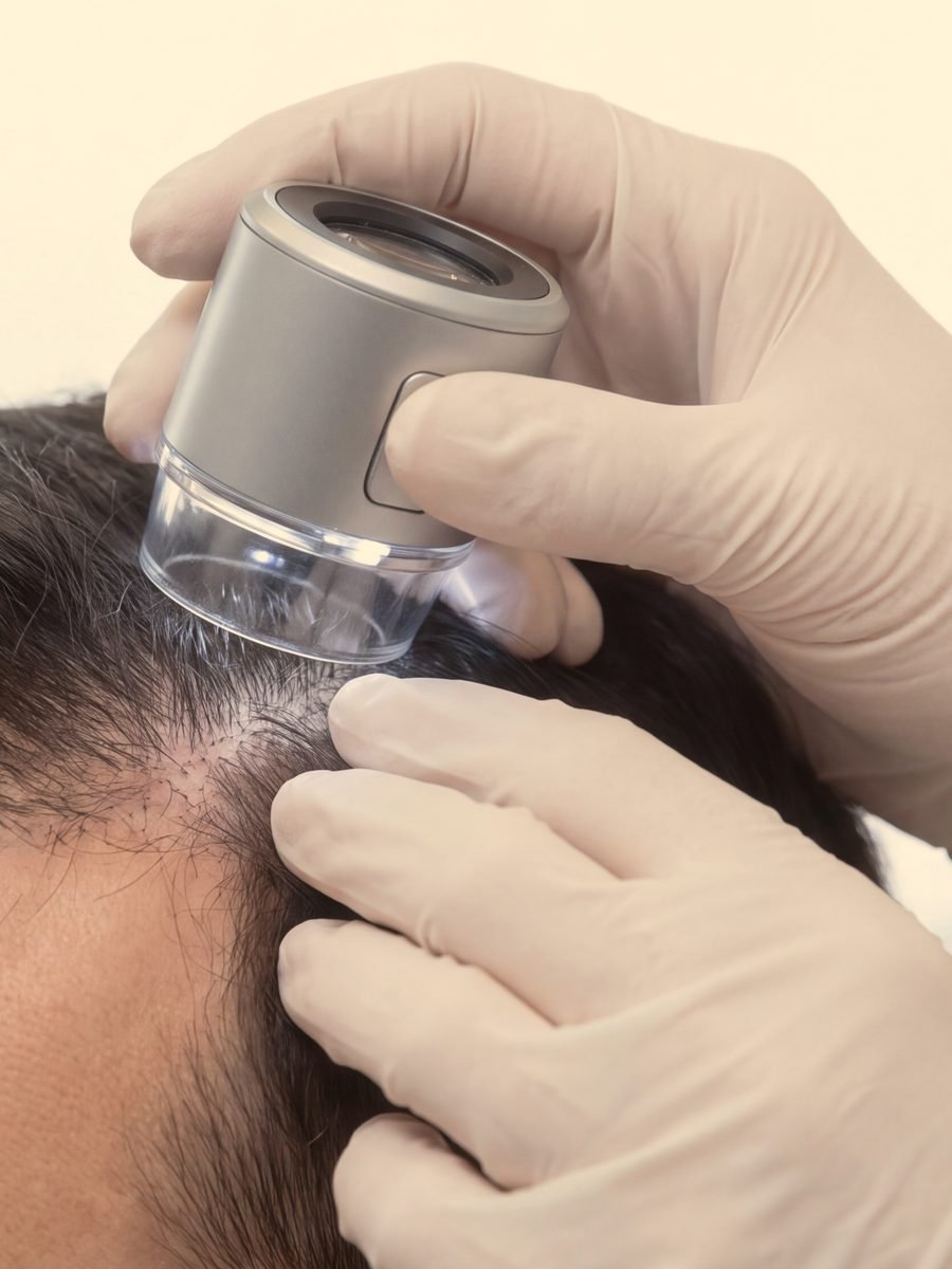 Tricoscopia: exame do couro cabeludo com aparelho de imagem ampliada